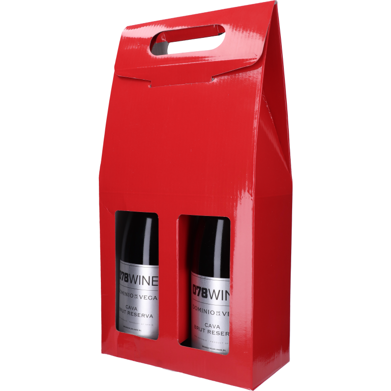 Wijnflestas, rood met venster (voor 2 flessen) (kadoverpakking)