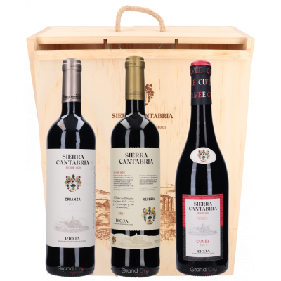 Cadeaupakket Sierra Cantabria Reserva, Cuvee en Crianza in Schuifkist