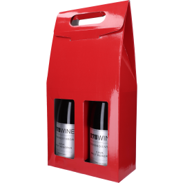 Wijnflestas, rood met venster (voor 2 flessen) (kadoverpakking)