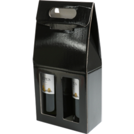 Wijnflestas, zwart met venster (voor 2 flessen) (kadoverpakking)