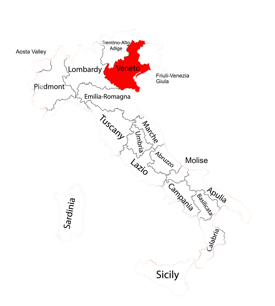 Italië map met Veneto en Valpolicella